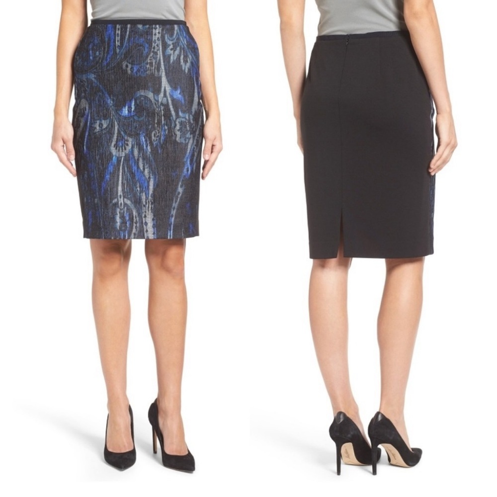 T Tahari Sloanne Mixed Print Pencil Skirt with Side Pockets Size 12